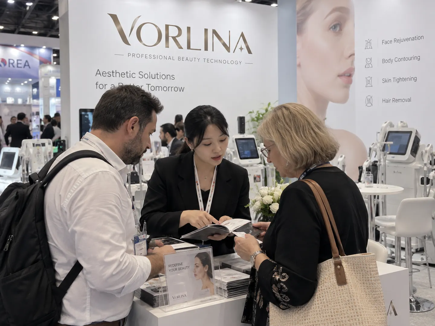Buyers browsing the VORLINA catalogue at the stand
